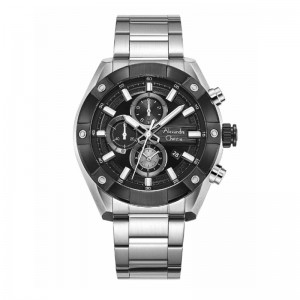 Alexandre Christie AC 6604 Silver Black Steel MCBTBBA